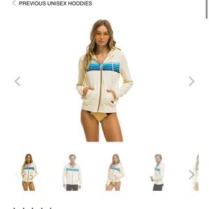 Aviator Nation Cream Zip Hoodie with Blue Stripes